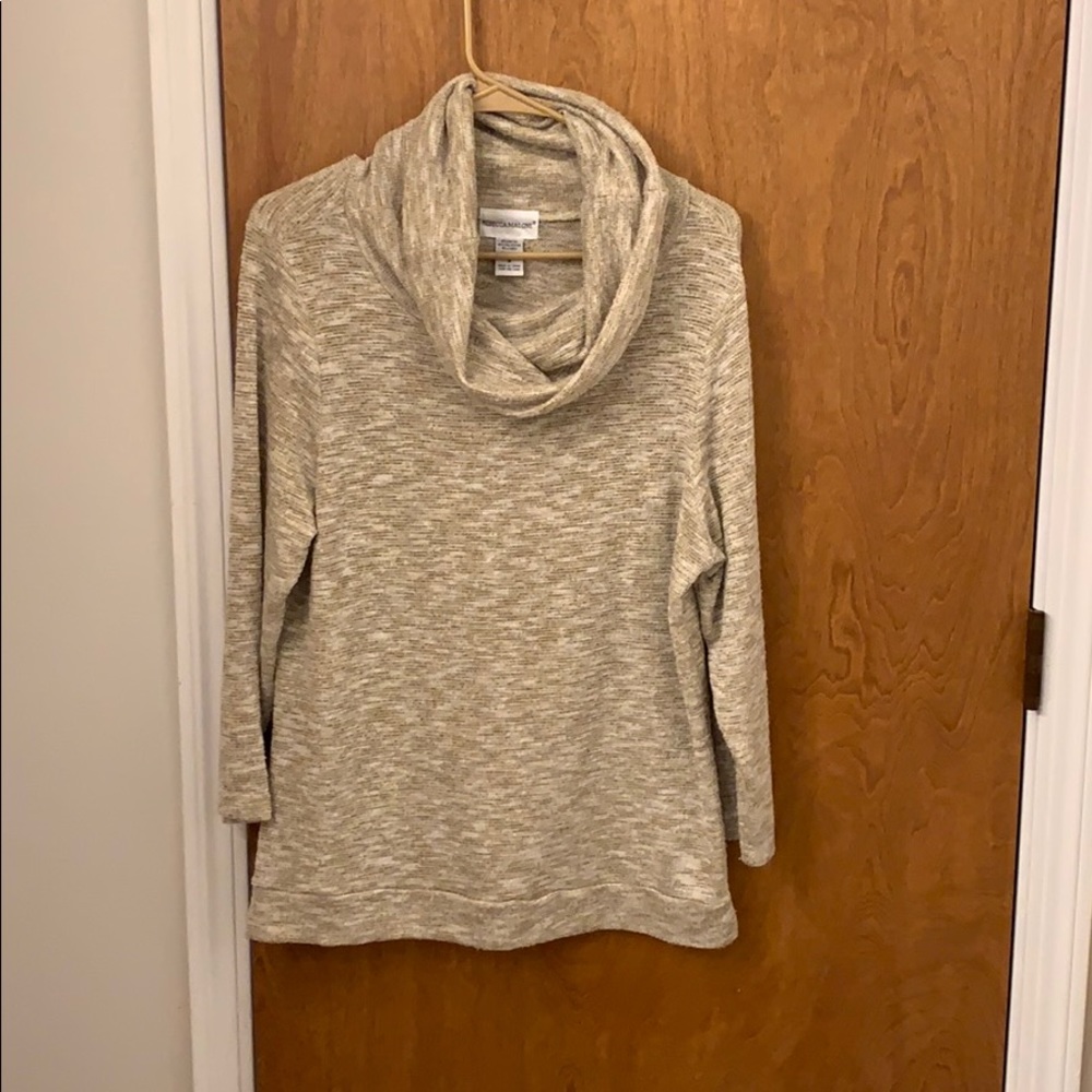 Cowl neck 3/4 sleeve sweater by Rebecca Malone.
